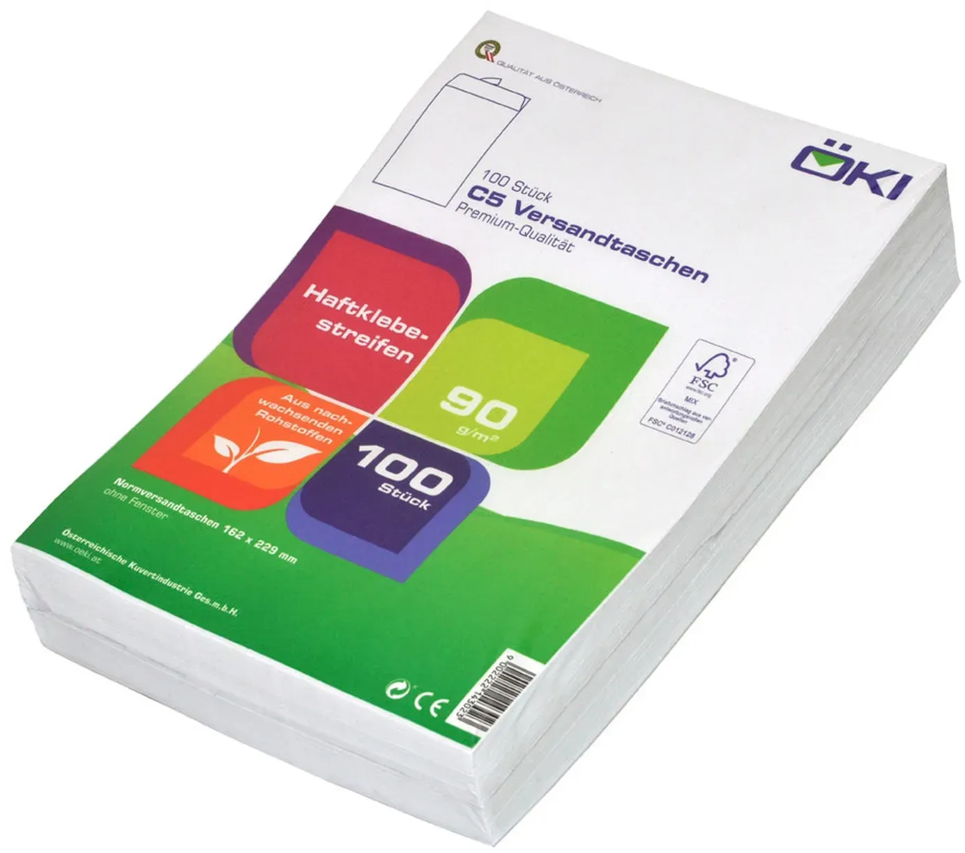 Versandtaschen C5T 162x229mm weiß, 90 gr. Haftstreifen, 100 Stk.