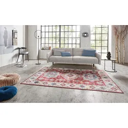 Teppich NORTHRUGS "Gratia" Gr. 3, rot (rubinrot), B:120cm H:5mm L:160cm, Polyester, Teppiche, Orientalisch, Vintage, Flachgewebe, Läufer, Wohnzimmer, Schlafzimmer
