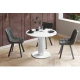 Design Esstisch Tisch HES-111 rund oval Hochglanz ausziehbar 100-148cm - Weiß