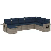 vidaXL 8-teiliges Gartensofa-Set mit Kissen, grau, Polyrattan - Grau