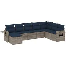 vidaXL 8-teiliges Gartensofa-Set mit Kissen, grau, Polyrattan - Grau