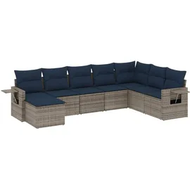 vidaXL 8-teiliges Gartensofa-Set mit Kissen, grau, Polyrattan - Grau