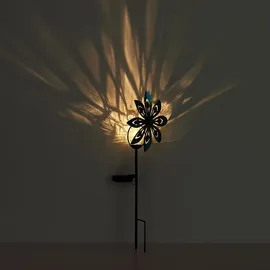 GLOBO Gartendeko Windrad LED Solarlampe Terrassenlampe bunt Außenlampe Erdspieß, Metall kupferfarben, Bruchglas, Warmweiß, Lxh 20x50 cm