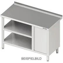 Stalgast Arbeitstisch mit Grund- und Zwischenboden, 1500x700x850 mm, mit Flügeltürschrank links, mit Aufkantung, verschweißt