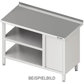 Stalgast Arbeitstisch mit Grund- und Zwischenboden, 1500x700x850 mm, mit Flügeltürschrank links, mit Aufkantung, verschweißt