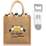 Xuniea Vatertagsgeschenke für Papa Männerhandtasche für Bier Herrenhandtasche Bier Jute Biertasche für 6 Flaschen mit Flaschenöffner Bier Geschenke für Männer zum Vatertag Valentinstag Geburtstag