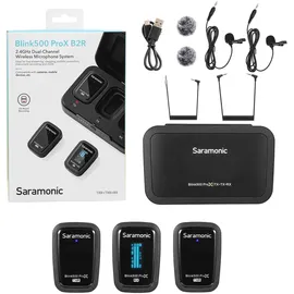 Saramonic Blink 500 ProX B2R 2 Personen Wireless Clip-On Mikrofonsystem mit On-Board-Aufnahme & Lavaliers