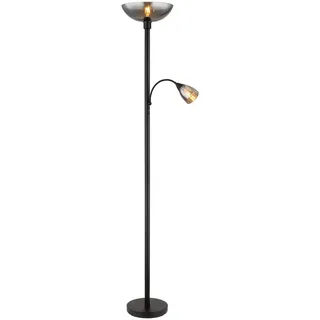 GLOBO Lighting - Stehleuchte Deckenfluter Standlampe Leseleuchte Schlafzimmerleuchte Wohnzimmerlampe, Metall Schwarz Glas rauchfarben, getrennt schaltbar, Lesearm, Flexarm, Wippschalter, mit Schalter, Lampen Leuchten, Innenbeleuchtung, Stehlampen,