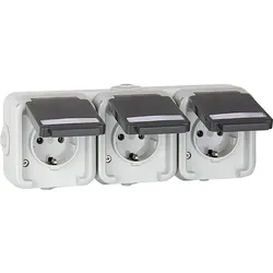 Aufputz-Steckdose PEHA IP44, Schuko, Beschriftung, D 6633 WAB NA - 3-fach
