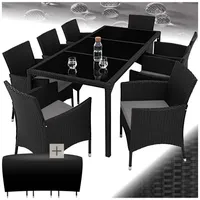 tectake Sitzgruppe Rattan Sitzgruppe, (Set, 9-tlg), für 8 Personen grau|schwarz 60,00 cm x 60,00 x 83,00 cm x 55,00 cm