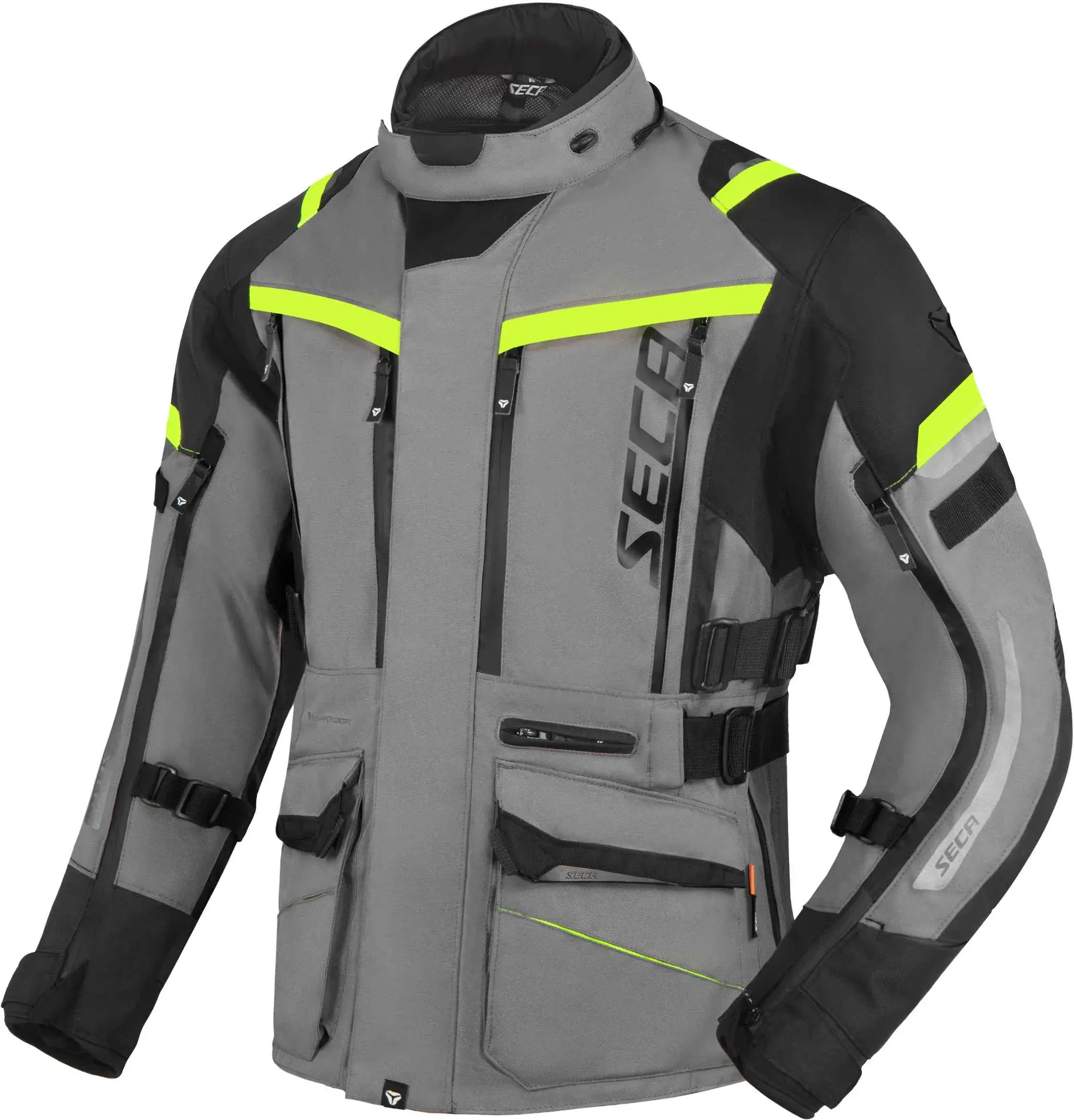 Seca Arrakis III wasserdichte Motorrad Textil Jacke, schwarz-grau-gelb, Größe M für Männer