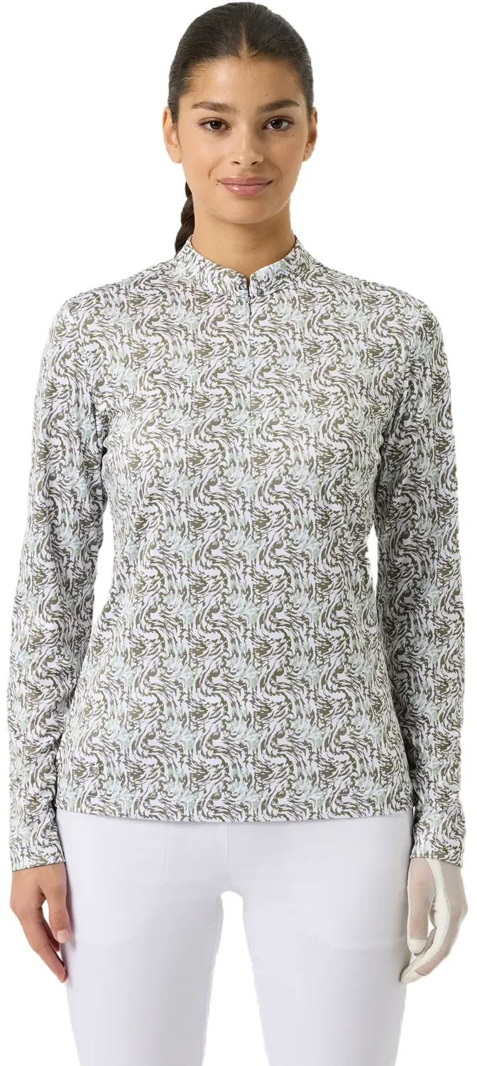 Daily Sports Layer Dull Printed Half Neck, langarm , weiß/salbei