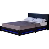 Home Deluxe - LED Bett Asteroid - Schwarz, 140 x 200 cm - Inkl. Matratze und Lattenrost I Polsterbett Design Bett inkl. Beleuchtung - Schwarz