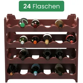 ARTECSIS Weinregal stapelbar Kunststoff für 24 Flaschen, stabiles Flaschenregal für Gastronomie und Lagerraum, erweiterbare Weinlagerung, Braun