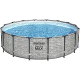 BESTWAY Bestway® Steel Pro MAXTM Solo Pool ohne Zubehör Ø 488 x 122 cm, Steinwand-Optik (Cremegrau), rund,