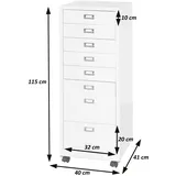 Mendler Rollcontainer HWC-L49, Schubladenschrank Stahlschrank Aktenschrank, Metall 115x40x41cm 8 Schubladen ~ dunkelgrau