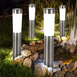 GLOBO Solarleuchten Stecklampen Solarlampen LED Erdspieß Gartenleuchten Weglampen Edelstahl weiß Außen 3er Set
