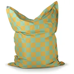 LUMALAND XXL-Sitzsack Karo mit EPS-Perlen - out- & indoor - wasserfest - 380L - senfgelb/pastellgrün