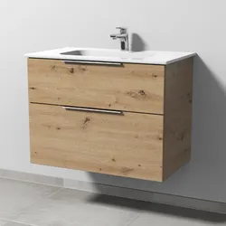 Sanipa 3way Kombination mit Keramikwaschtisch Design 80 cm, 2 Auszüge mit Aufsatz-Griff, Badmöbel,