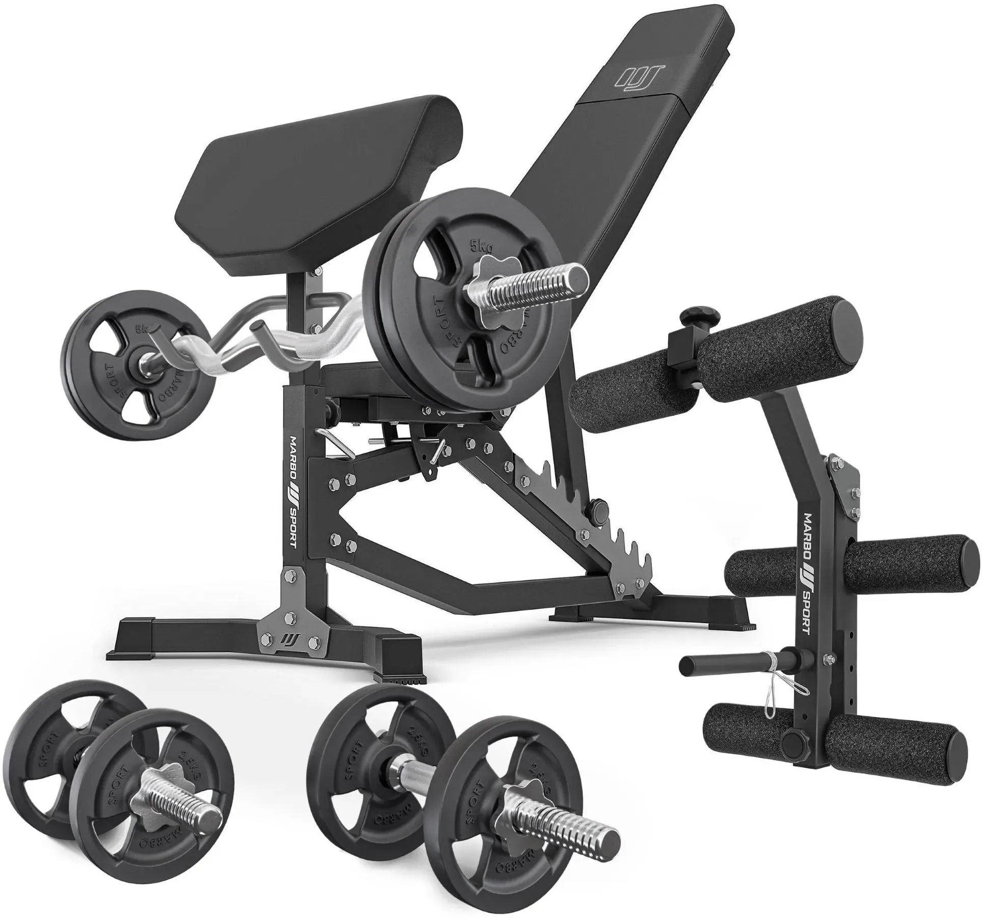 Set MS39_2.0_42KG | Doppelseitige Bank + Curl Pult + Beinpresse + Stangen- und Hantelscheiben Set 42kg - Marbo Sport