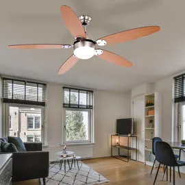 GLOBO Lighting - LED Deckenventilator mit Beleuchtung Deckenventilator mit Zugschalter, Sommer Winter, Flügel wendbar braun graphit 3 Stufen, 1x E14