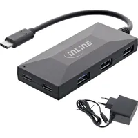 InLine InLine® USB 3.2 Gen 1 OTG Hub, USB Typ-C zu 3 Port Typ-A und 2 Port Typ-C, mit 3A Netzteil, schwarz