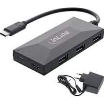 InLine InLine® USB 3.2 Gen 1 OTG Hub, USB Typ-C zu 3 Port Typ-A und 2 Port Typ-C, mit 3A Netzteil, schwarz