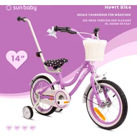 SUN BABY Mädchenfahrrad 14 Zoll Glocke Zusatzräder Schubstange Heart Bike violett