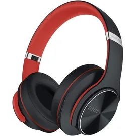 DOQAUS Bluetooth Kopfhörer Over Ear, Bis zu 90 Std Kabellose Kopfhörer mit 3 EQ-Modi,HiFi Stereo Faltbare Headset mit Mikrofon,weiche Ohrpolsterfür Reisen/Büro/Handy/PC/Laptops,Rot-Schwarz