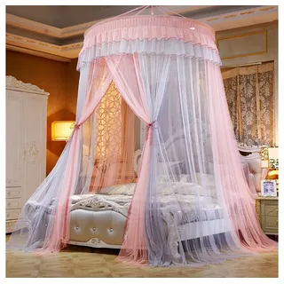 Sunicol Moskitonetz Betthimmel Kinder Prinzessin Zelt Bettvorhang, Universal Mückennetz, für Mädchen, hängendes Bettnetz, ideal für Schlafzimmer Deko grau|rosa