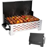 GFTIME Klappgrill mit Tasche, Holzkohlegrill Tischgrill für Outdoor BBQ, Edelstahl Tragbar Faltbar Grill mit Tragetasche für Camping, Picknick, Gartenkochen und Terrasse