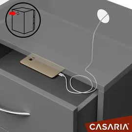 CASARIA Nachttisch Eloise 54x39x28cm Anthrazit LED 3 Schubladen Kabelführung Wandbefestigung Boxspringbett Schlafzimmer Nachtschrank Nachtkonsole Nachtkommode Holz
