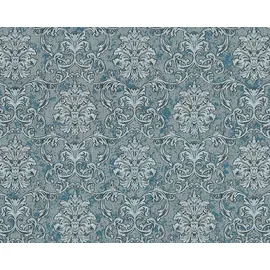 EDEM Barock Tapete Ornament glitzernd 1,06 m x 10,05 m 10,65 m2 Türkis/ Silber/ Petrol 6001-95