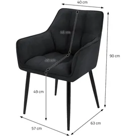 ML-Design Esszimmerstühle 2er Set aus Frotteestoff, Schwarz, Küchenstuhl dickem gepolsterter Sitz & Metallbeinen, Wohnzimmerstuhl mit Rücken- und Armlehnen, Polsterstuhl, Ergonomischer Loungesessel