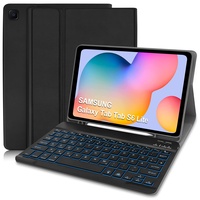 Samsung Tab S6 Lite Hülle mit Tastatur, Schutzhülle mit Pencil Halter Wireless Beleuchtete Tastatur (Deutsches) für Galaxy Tab S6 Lite 10,4 2024/2022/2020(P620/P625/P615/P619/P610/P613), Schwarz