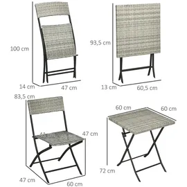 Outsunny 3tlg. Ratten Balkonmöbel-Set mit 2 Klappstühlen