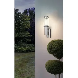 EGLO Trono STICK 2 flammige Außenleuchte inkl. Bewegungsmelder, Sensor-Wandleuchte aus Edelstahl, Glas und Kunststoff, Silber, GU10 Fassung, IP44
