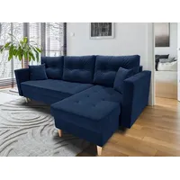 MTJMöbel Ecksofa SKANDI 222x140 - UNIVERSALECKE - mit Schlaffunktion - 2 Bettkästen - Bettsofa - Marineblauer Samtstoff - MATT VELVET 27231 - Marine