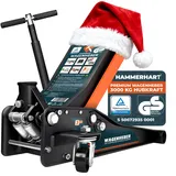 HAMMERHART - Hydraulischer Wagenheber 3T | Premium Rangierwagenheber TÜV geprüft mit 75-500mm Hubhöhe | Wagenheber flach mit 360° Rollen & Doppelkolben | Carjackers mit Gummiauflage und T-Griff