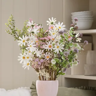 Lights4fun Frühlings-Sommer-Blumenstrauß mit pastellfarbenen künstlichen Gänseblümchen | Unbeleuchtet | Deko Ostern Frühjahr Sommer für Tisch & Wohnbereich | Höhe 60 cm