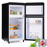 Retro Kühlschrank Schwarz 72l, Freistehender Doppeltür Mini Kühlschrank Mit Gefrierfach (21l), Kühl-gefrierkombination Leise 39db, 91cm Hoch
