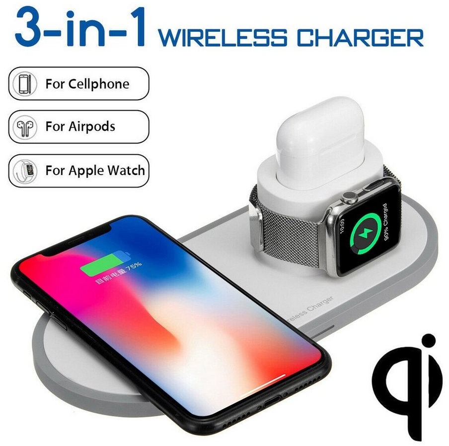 2Pace Smartphone-Dockingstation 2Pace® 3 in 1 QI Charger 10W Ladegerät Ladestation für Apple Watch, Airpods Anschluss,Apple Watch Anschluss weiß