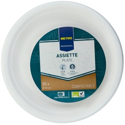 METRO Professional Teller, Bagasse, Ø 23 cm, Einweg, kompostierbar, rund, nachhaltig, weiß, 50 Stück
