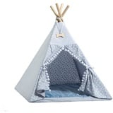 Rainbow Kids Tipi-Zelt Tipi für Hunde und Katzen / Haustierzelt Weißer Pompon, (2 tlg), vier Holzstangen zu je 110 cm Länge