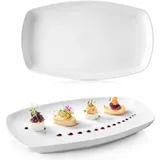 sänger | Bilgola Servierplatten 2er Set – Porzellan Servierteller Weiß | rechteckige Teller mit abgerundeten Ecken 19 x 29,5 cm für Fleisch, Fisch & Snacks | Spülmaschinenfest | PREMIUM COLLECTION