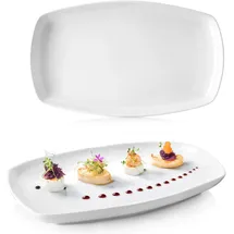 sänger | Bilgola Servierplatten 2er Set – Porzellan Servierteller Weiß | rechteckige Teller mit abgerundeten Ecken 19 x 29,5 cm für Fleisch, Fisch & Snacks | Spülmaschinenfest | PREMIUM COLLECTION