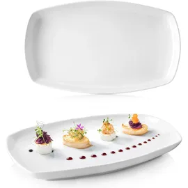 sänger | Bilgola Servierplatten 2er Set – Porzellan Servierteller Weiß | rechteckige Teller mit abgerundeten Ecken 19 x 29,5 cm für Fleisch, Fisch & Snacks | Spülmaschinenfest | PREMIUM COLLECTION