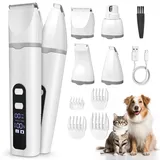 AOOTE 4 in 1 Leise Schermaschine Hund Katze,Leise Pfotentrimmer für Hunde,LCD-Anzeige Haarschneidemaschine für Katzen Hunde Verfilztes Fell Pfotenhaare,USB-C,2 Geschwindigkeitsmodi