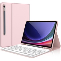 FOGARI Tastatur für Samsung Galaxy Tab S9 - Tastatur für Samsung Galaxy Tab S9 FE - Schutzhülle mit Pencil Halter, Abnehmbarer Tastatur QWERTZ Layout - Rosa