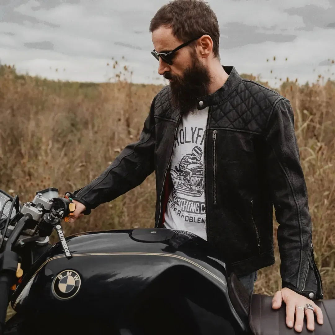 HolyFreedom Burn Out Black Motorrad Lederjacke, schwarz, Größe M für Männer